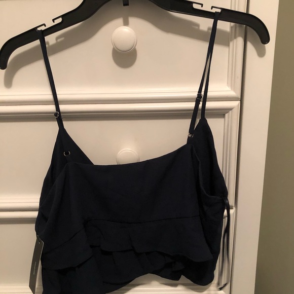 Lulus Navy Ruffle Crop Top - Picture 2 of 4
